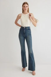 Dark Blue High Waist Flare Jeans