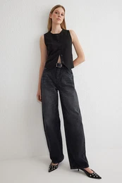Black Premium High Waist Barrel Baggy Jeans