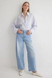 Light Blue Normal Waist Barrel Baggy Jeans