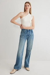 Blue High Waist Wide Leg Jeans