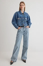 Light Blue Dart Detail High Waist Long Straight Jeans