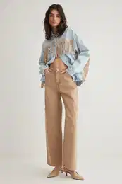 Camel Pocket Detailed High Waist Barrel Jeans