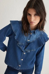 Blue Flounce Denim Shirt