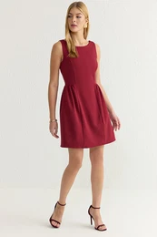 Burgundy A-Line Skirted Voluminous Mini Woven Dress
