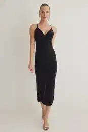 Anthracite Body-Fitting Glitter Silvery Knitted Lined Stylish Dress