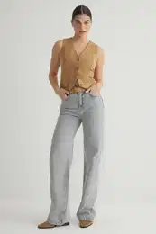 Gray High Waist Wide Leg Jeans