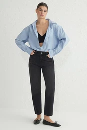 Black Regular Waist Mom Jeans