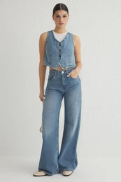 Blue Normal Waist Wide Leg Jeans