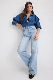 Blue Premium Normal Waist Wide Leg Jeans
