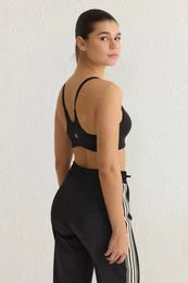 Black Brushed Soft Fabric Reflective Printed Supportive/Shaping Knitted Sports Bra