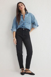 Black High Waist Comfort Mom Jeans