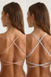 Gray-Beige 2-pack Seamless String Strap Non-wired Cupless Bralette Knitted Bra