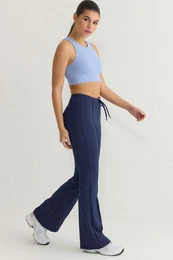 Navy Blue Diver/Scuba Fabric Binding Detail Sports Knitted Sweatpants