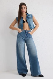 Blue High Waist Loose Wide Leg Jeans