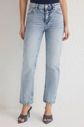 Light Blue Regular Waist Straight Jeans