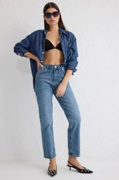 Blue High Waist Comfort Straight Jeans