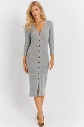 Women's Gray Knitwear Midi Shirt Dress YV274