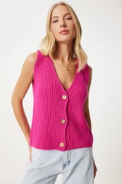 Happiness stanbul Women's Pink V Neck Knitwear Vest