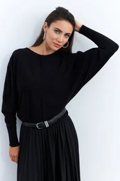 Women's Black Batwing Sleeve Sweater YIL558