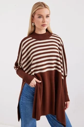 15783 Slit Poncho Sweater - F.KAHVE