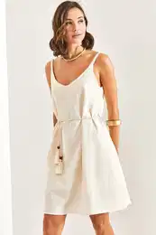 Women's Knitted Detail Flam Linen Dress 5907