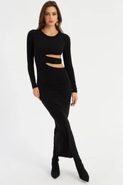 Women's Black Low-Cut Maxi New Year's Dress LIK9