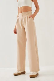 Women's High Waist Trend Palazzo Woven Fabric Pants 2399