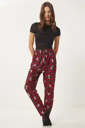 Happiness stanbul Women's Red Black Patterned Soft Texture Knitted Pajama Bottoms