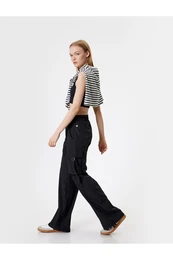 Parachute Cargo Sweatpants High Waist Elastic Waist Pocket Detail