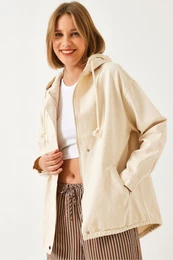 Women's Hooded Zippered Gabardine Jacket