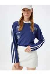 Long Sleeve Back Print Bias Crew Neck T-Shirt