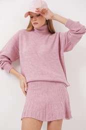15891 Sweater Skirt Knitwear Two Piece Set - Pink