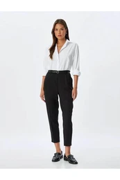 Cigarette Trousers High Waist Pocket Belted