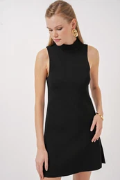 15906 Zero Sleeve Mini Knitwear Dress - Black