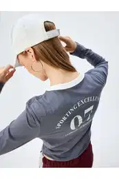 Long Sleeve College Themed Back Printed Crew Neck T-Shirt