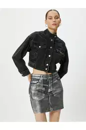 Gilded Shiny Mini Denim Skirt