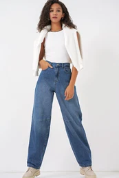 6689 Women's High Waist Baggy Jeans - Navy