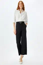 High Waist Short Wide Leg Pearl Belt Detailed Trousers