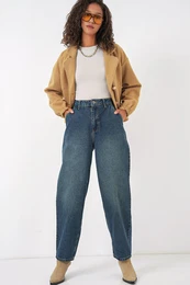 6688 Women's High Waist Baggy Jeans - Indigo