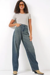 6689 Women's High Waist Baggy Jeans - Indigo