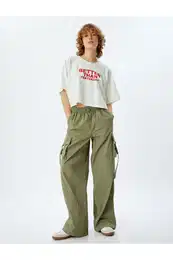 Parachute Sweatpants High Waist Cargo Pocket Detail Elastic Waist