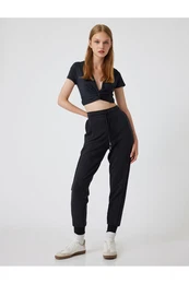 High Waist Seam Detailed Drawstring Waist Pocket Jogger Sweatpants