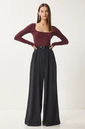 Happiness stanbul Women's Anthracite Palazzo Woven Trousers