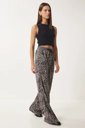Happiness stanbul Women's Mink Black Leopard Patterned Glittery Knitted Sweatpants