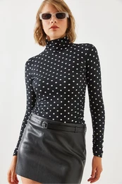 Women's Collared Long Sleeve Patterned Gathered Detailed Blouse