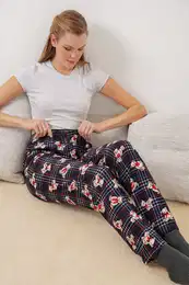 4323 Patterned Pajama Bottoms - Navy Blue
