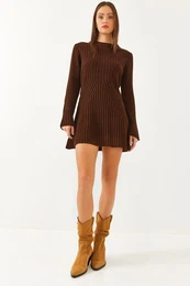 Women's Crew Neck Ribbed Mini Knit Dress