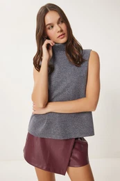 Happiness stanbul Women's Anthracite Turtleneck Ribbed Knitwear Blouse