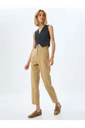 High Waist Fabric Trousers Cigarette Shape Pocket Dart Detail