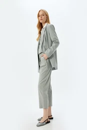 High Waist Fabric Trousers Mom Fit Pocket